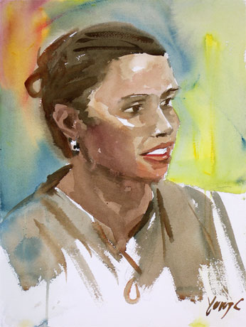 Watercolor Portrait Painting of a college student