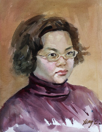 Watercolor Portrait Painting of a asian woman