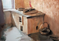 house watercolor portrait painting of a  New England home in the morning