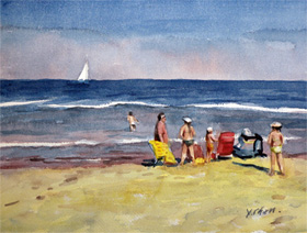 chasing butterfly: watercolor painting print for sale
