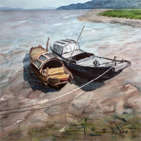chasing butterfly: watercolor painting print for sale
