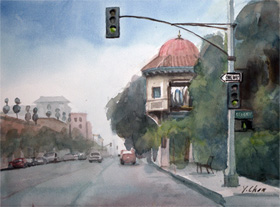 chasing butterfly: watercolor painting print for sale