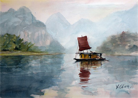 chasing butterfly: watercolor painting print for sale