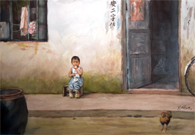 chasing butterfly: watercolor painting print for sale