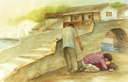 Watercolor illustration for children's book Finding Joy, page1
