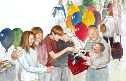 Watercolor illustration for children's book Finding Joy, page11