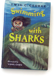 儿童图书: 与鲨鱼游泳水彩插图创作