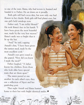 Children magazine illustration for "The Mat and the Meal" watercolor illustration by Yong Chen