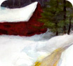 watercolor of a red house
