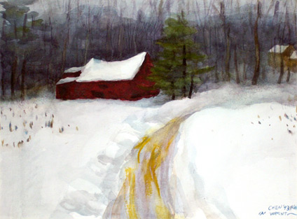 watercolor painting by Yong Chen: The Red House