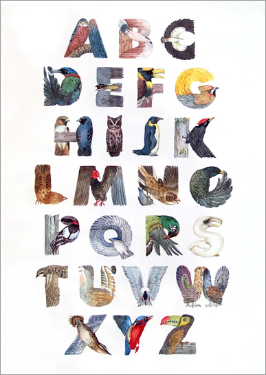Alphabet poster with Birds in Watercolor by Yong Chen