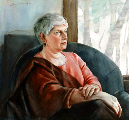 watercolor painting by Yong Chen: portrait of Linda