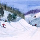 watercolor painting winter skiing by kid, Kai Chen