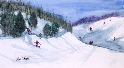 watercolor landscape painting by Kai Chen