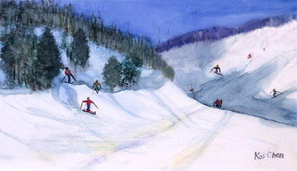 watercolor landscape painting by Kai Chen