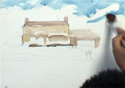 Watercolor painting method: wash the sky area