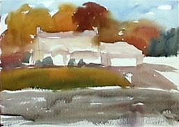 Watercolor painting method: Add trees behind the house