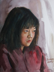 How to paint a watercolor portrait painting from live, demonstrated by Yong Chen