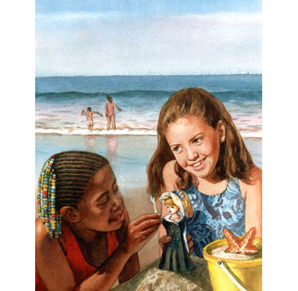 Get ready for Christmas, let's make a snowman, a boy and an girl laughing while making a big snowman with their cat and dog.