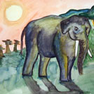 Watercolor painting by a student of Yong Chen: elephane