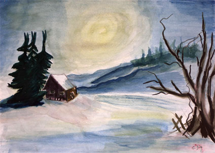 watercolor landscape painting of a house: watercolor painting by Consuelo Diaz, a proud student of Yong Chen