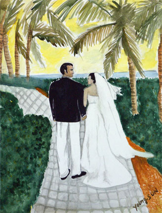 my first watercolor painting experience: watercolor painting of wedding by Youngsun Kim, a proud student of Yong Chen