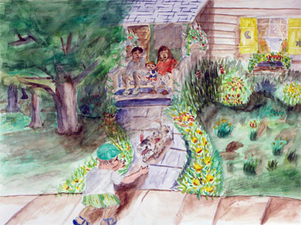 my first watercolor painting experience: watercolor painting of my family by Sulian Liang, a proud student of Yong Chen