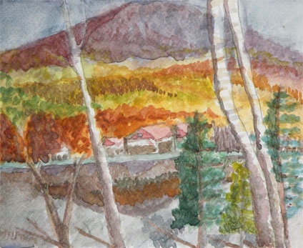 my first watercolor painting experience: watercolor painting a house in fall colors by Cheng-Chieh Lin, a proud student of Yong Chen