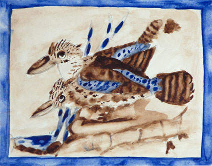 my first watercolor painting experience: watercolor painting of two birds by Phuong Thi Nguyen, a proud student of Yong Chen