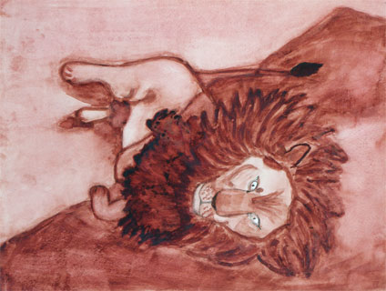 my first watercolor painting experience: watercolor painting of lion by Michaela Smith, a proud student of Yong Chen