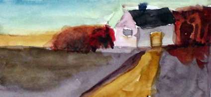 my first watercolor painting experience: watercolor painting of house in evening by Kwan Wong Cheung, a proud student of Yong Chen