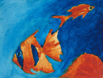 my first watercolor painting experience: watercolor painting of goldfish by Haipeng Xu, a proud student of Yong Chen
