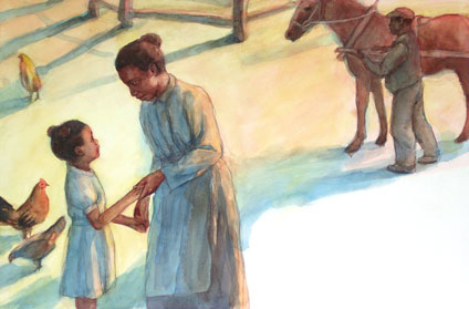 In the morning, mom told me, don't let dad spend all his money. Yong Chen watercolor illustratioon for children's book
