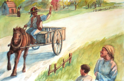 Daddy deelivered all his milk that Easter morning wearing Mama's fine new hat. Yong Chen watercolor illustratioon for children's book