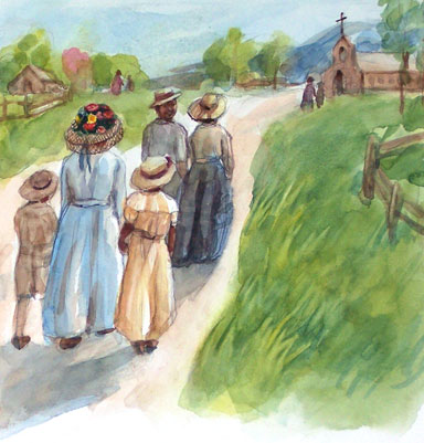 We are going to the church on Easter morning. Yong Chen watercolor illustratioon for children's book