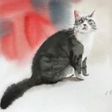 Cat Black Watercolor