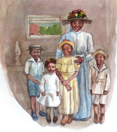 Mom has to ware the folower hat because dad says it has been wore and everyone has seen it. Dad gathers us together for a group picture in memory.