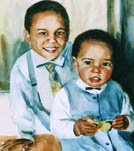 watercolor portrait painting of a boy and a little girl