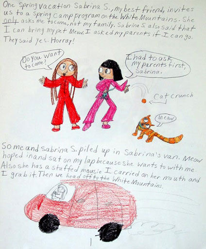 imagination and drawing of cat in an artistic girl's comic art and her loving story