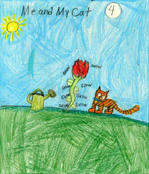 imagination and drawing of cat in an artistic girl's comic art and her loving story