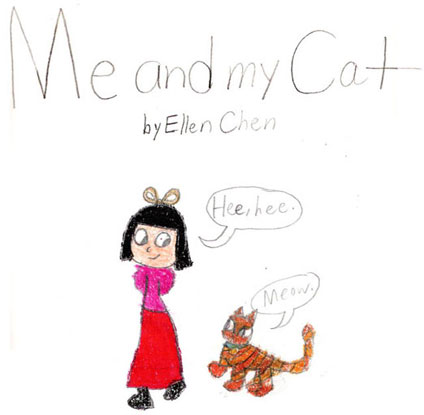 imagination and drawing of cat in an artistic girl's comic art and her loving story