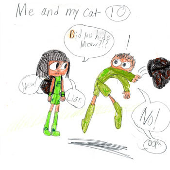 imagination and drawing of cat in an artistic girl's comic art and her loving story