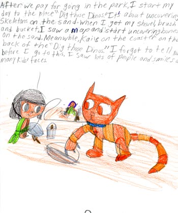 imagination and drawing of cat in an artistic girl's comic art and her loving story