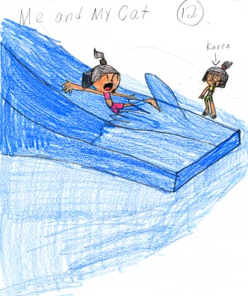 imagination and drawing of cat in an artistic girl's comic art and her loving story