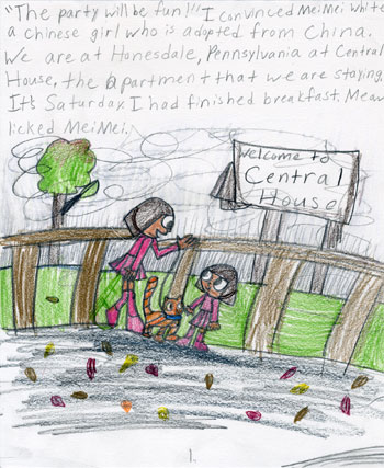 imagination and drawing of cat in an artistic girl's comic art and her loving story