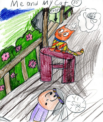 imagination and drawing of cat in an artistic girl's comic art and her loving story