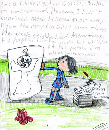 imagination and drawing of cat in an artistic girl's comic art and her loving story