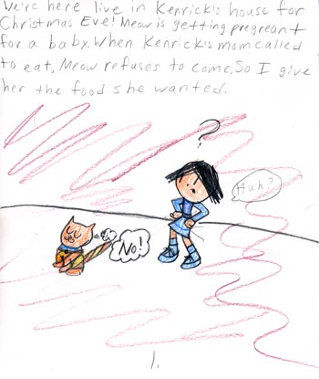 imagination and drawing of cat in an artistic girl's comic art and her loving story