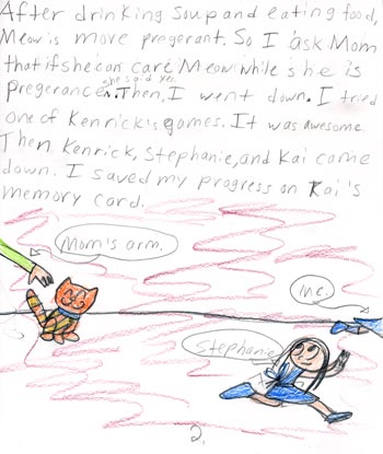 imagination and drawing of cat in an artistic girl's comic art and her loving story