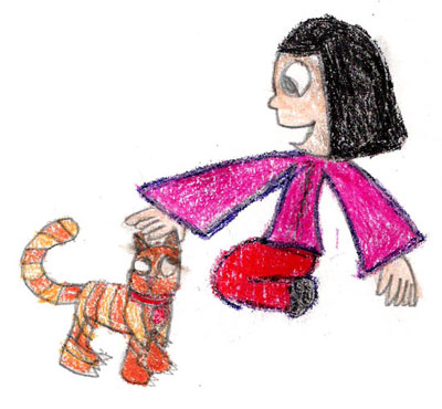 imagination and drawing of cat in an artistic girl's comic art and her loving story